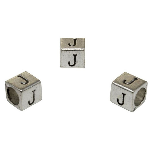 Silver Plated Alloy Alphabet 6x6x7mm Cube Beads - J