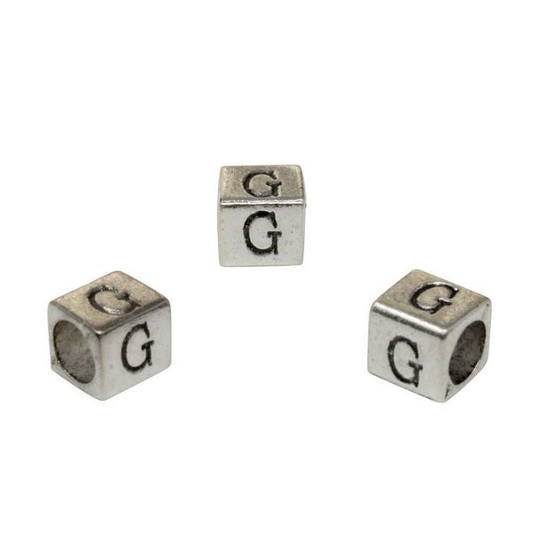 Silver Plated Alloy Alphabet 6x6x7mm Cube Beads - G