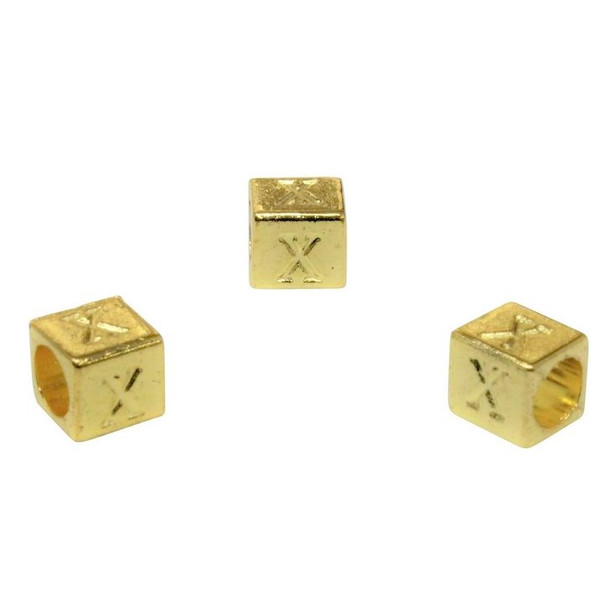 Gold Plated Alloy Alphabet 6x6x7mm Cube Beads - X