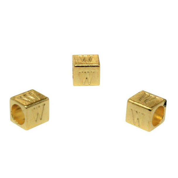 Gold Plated Alloy Alphabet 6x6x7mm Cube Beads - W