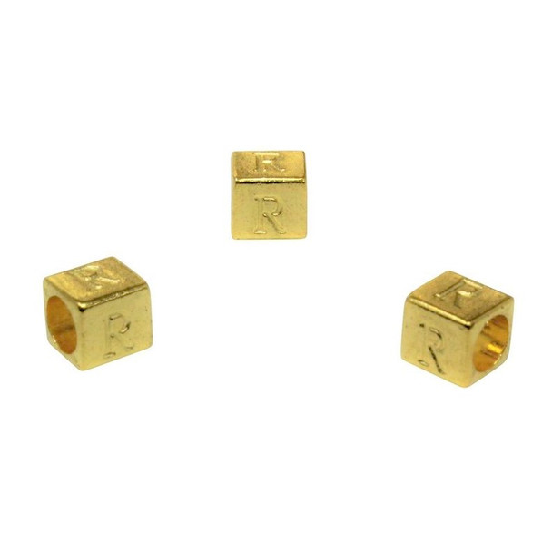 Gold Plated Alloy Alphabet 6x6x7mm Cube Beads - R