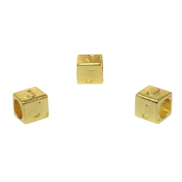 Gold Plated Alloy Alphabet 6x6x7mm Cube Beads - J