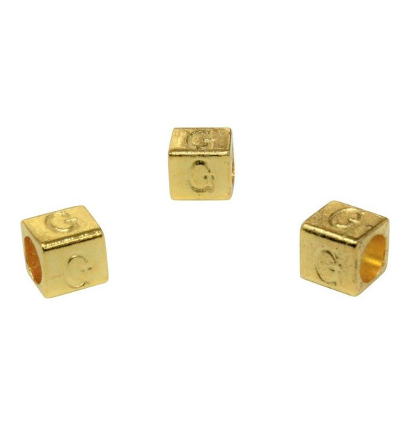 Gold Plated Alloy Alphabet 6x6x7mm Cube Beads - G