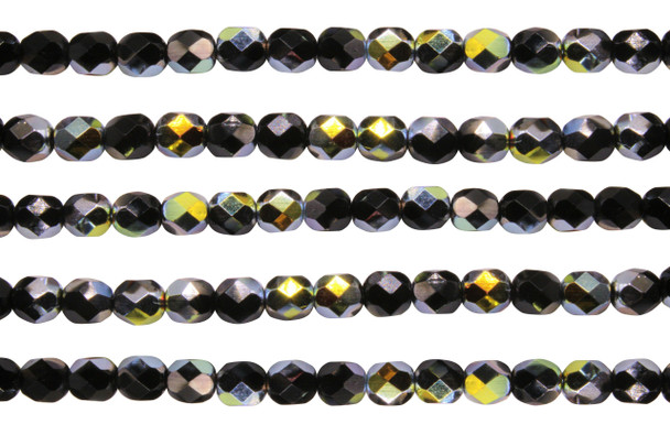 Fire Polish 6mm Faceted Round - Marea Jet