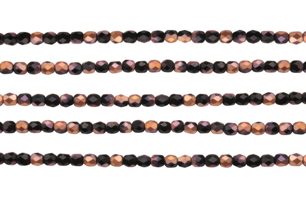 Fire Polish 4mm Faceted Round - Matte Apollo Jet