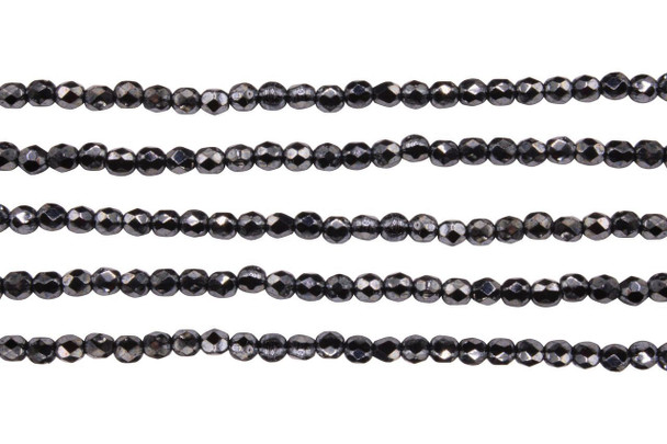 Fire Polish 4mm Faceted Round - Hematite