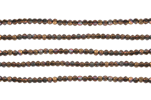 Czech Glass 3mm English Cut Round -- Oxidized Bronze Clay