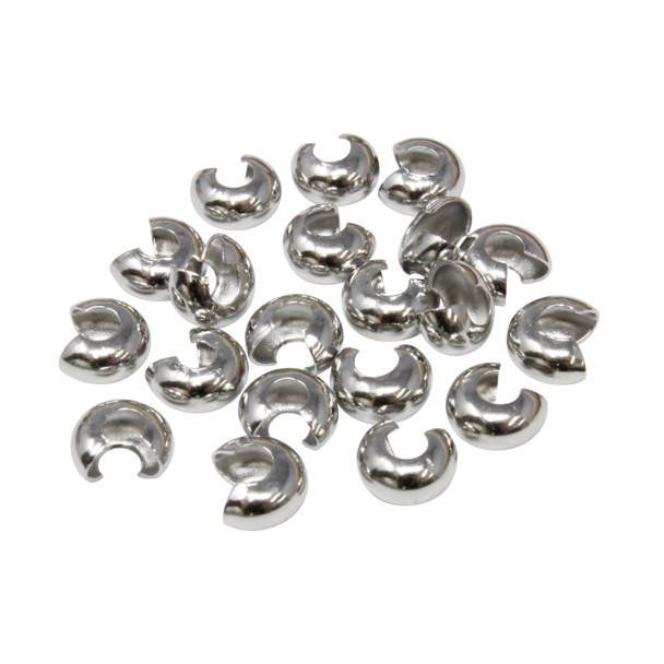 Platinum Plated 5mm Crimp Covers - 20 Pieces