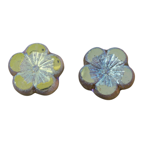 Czech Glass 21mm Hibiscus Flower Bead - Transparent Glass Gold Luster with Etched Finish