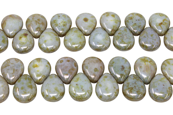 Glass 16x12mm Pear Drop - Opaque Green Luster