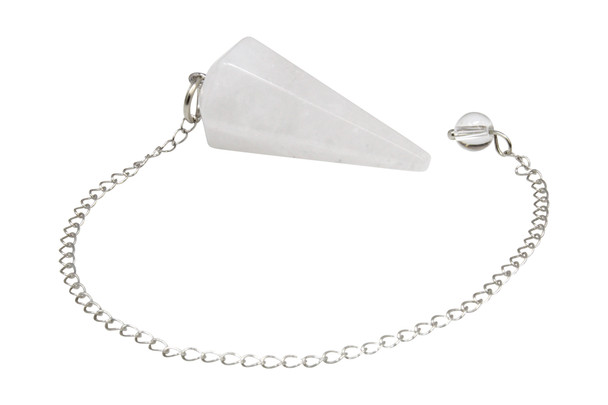 Crystal Quartz Polished 19x41mm Hexagon Pendulum Point with Chain Pendant