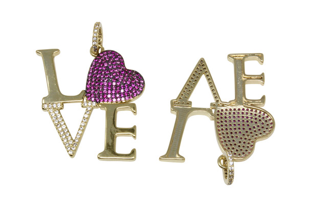 Micro Pave Gold 32x37mm LOVE Heart Pendant