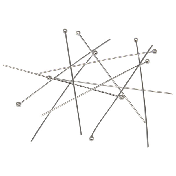 Silver Plated 40mm Long 24 Gauge Ball End Head Pins - 20 Pieces