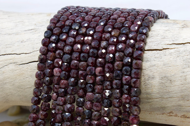 Dark Garnet Polished 5mm Faceted Cube