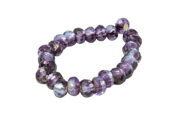 Czech Glass 6x9mm Roller Rondelle Beads Lg. Hole - Purple with Silver Lining