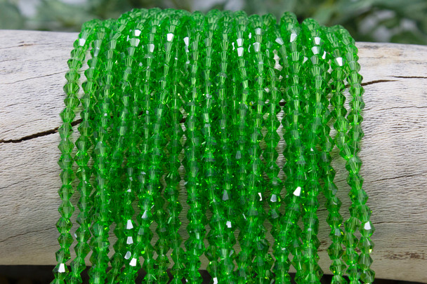 Glass Crystal Polished 4mm Bicone - Deep Green