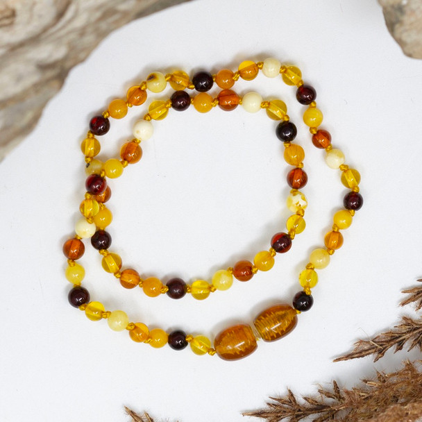 Baltic Amber Honey Cognac, Champagne Dark Cherry, Lemon 4mm Round - 12" Strand