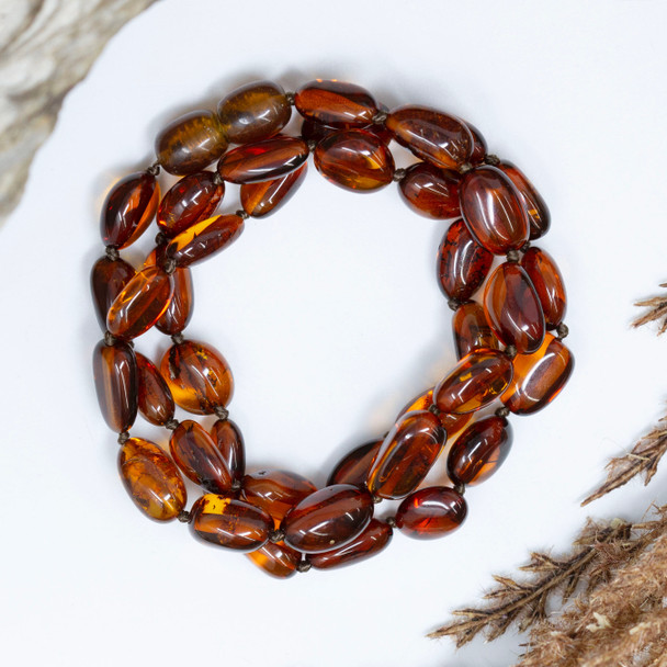 Baltic Amber Cognac 7x9-12mm Oval Nugget - 17" Strand