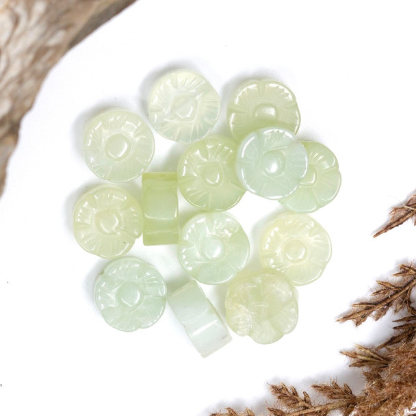 New Jade Polished 14mm Flower Coin