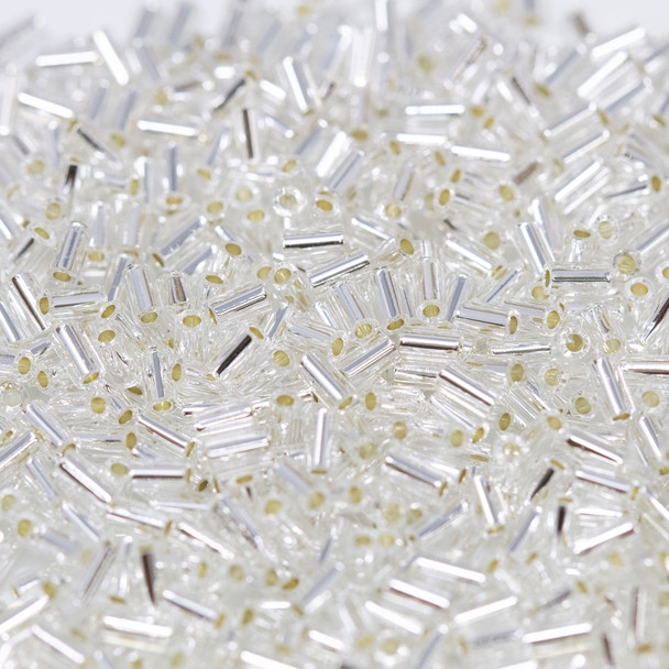 Toho 3mm Bugle Beads -- 1 Crystal / Silver Lined
