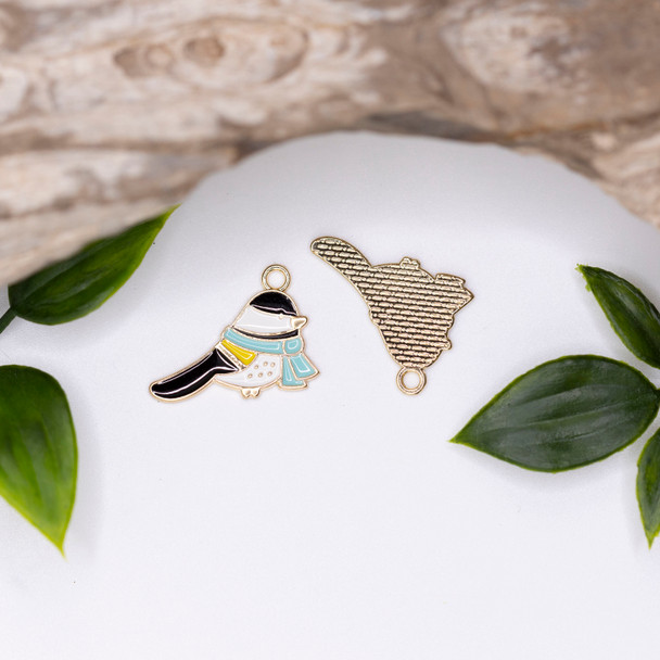 Gold Plated Enamel 18x25mm Black Bird Charm
