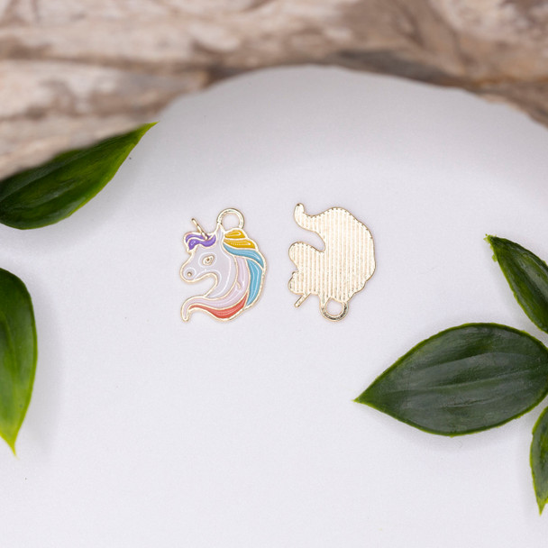 Gold Plated Enamel 19x15mm Unicorn Charm