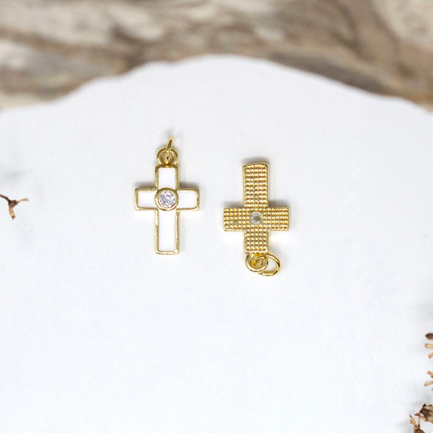 Gold Plated Enamel 12x9mm White Cross Charm