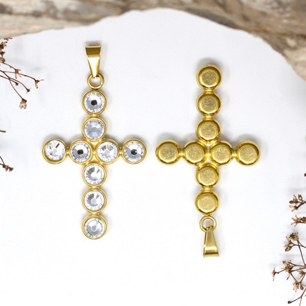 Gold Plated Micro Pave 50x32mm Cross Pendant