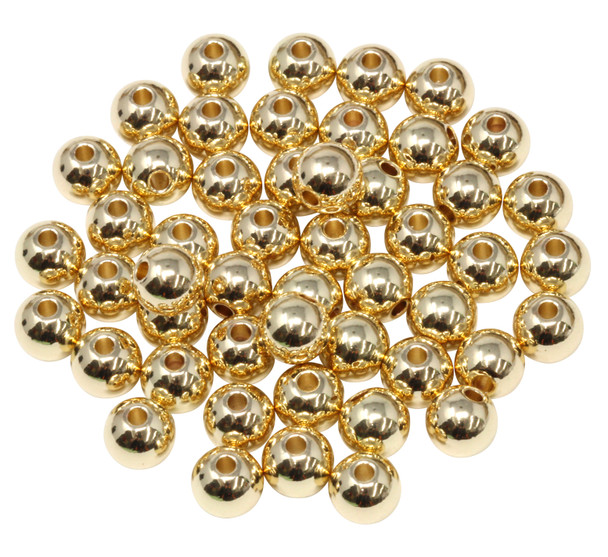 18K Gold Plated 10mm Round Anti Tarnish Coating - 50 Beads