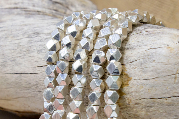 6mm Faceted Cube Brushed Beads - Sterling Silver Plated