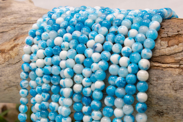 Mashan Jade Dyed Blue White Mix Polished 6mm Round