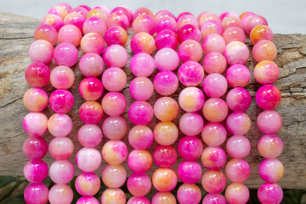 Mashan Jade Dyed Pink Lemon Mix Polished 10mm Round