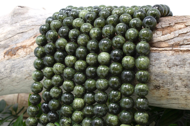 Mashan Jade Dyed Olive Green Polished 10mm Round