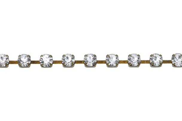 Antique Brass 4mm Crystal Rhinestone Cup Chain - Sold By 6 Inches