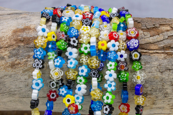 Millefiori Glass Beads 6-8mm Flower Mix
