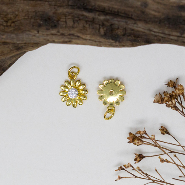 Gold Plated Micro Pave 9mm Daisy Charm