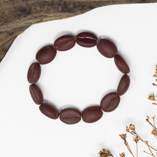 Czech Glass 11x8mm Coffee Bean Beads - Mahogany Brown Opaque Matte