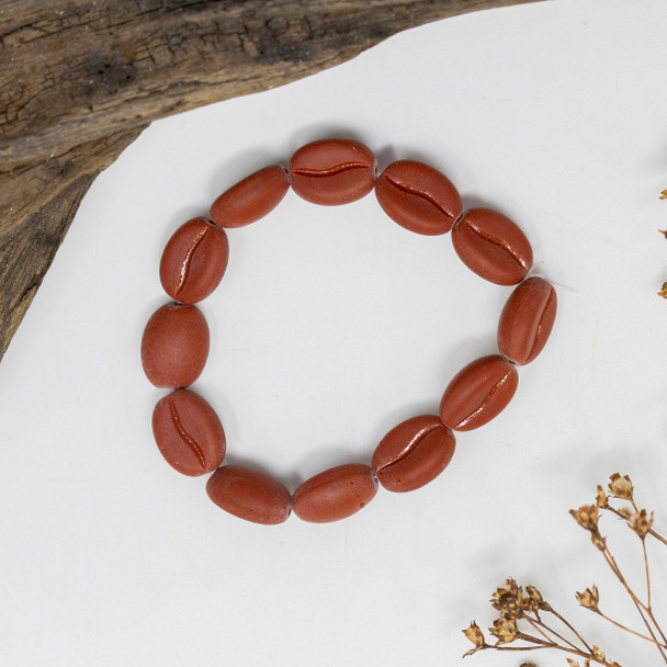 Czech Glass 11x8mm Coffee Bean Beads - Cinnamon Brown Opaque Matte