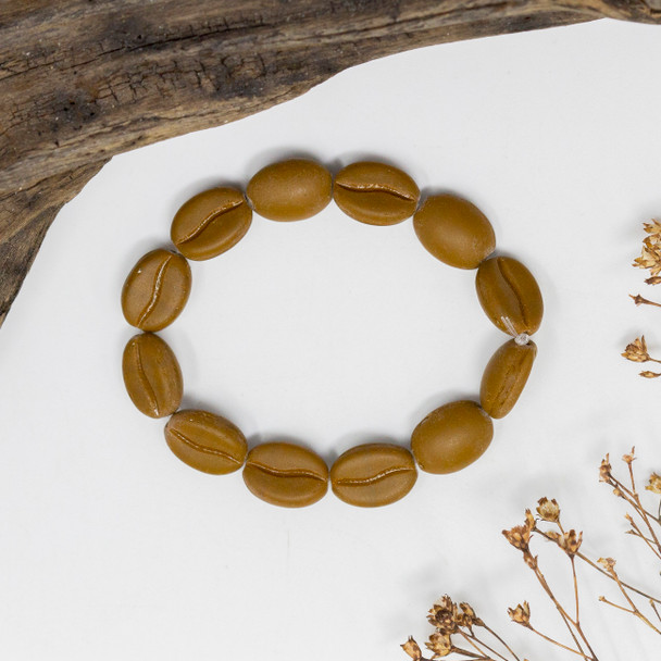 Czech Glass 11x8mm Coffee Bean Beads - Brown Opaque Matte