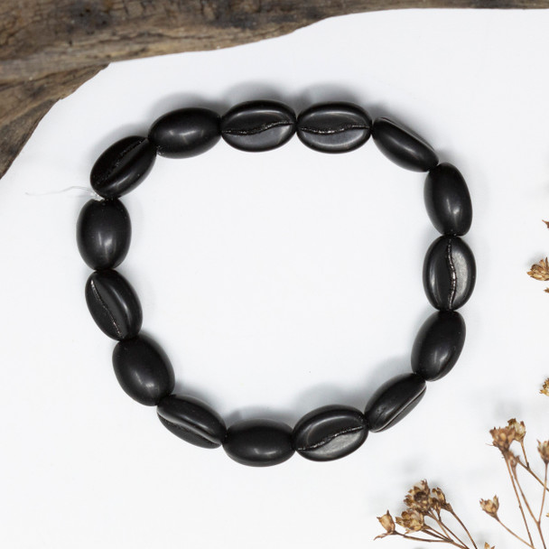 Czech Glass 11x8mm Coffee Bean Beads - Jet Opaque Matte