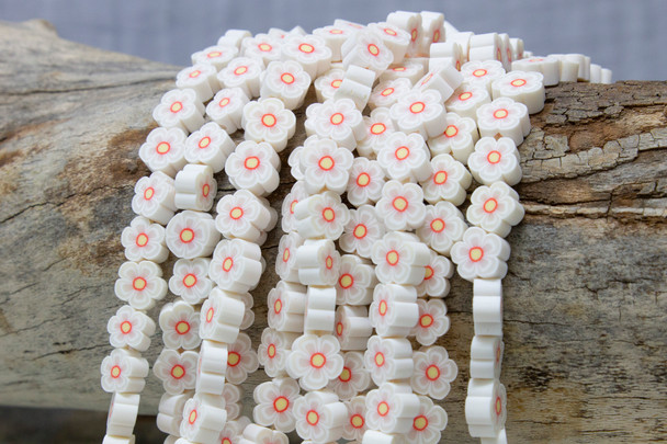 Polymer Clay White / Yellow / Orange 9mm Flower