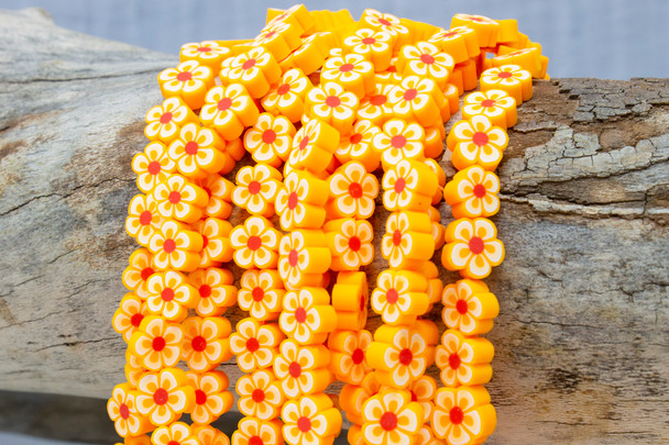 Polymer Clay Tangerine / Red 9mm Flower