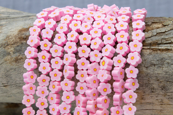 Polymer Clay Pale Pink / Yellow 9mm Flower
