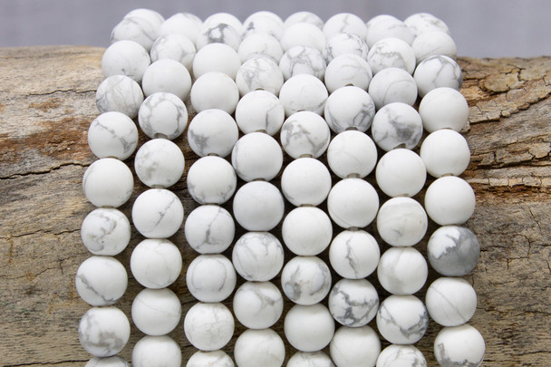 White Howlite Matte 8mm Round - 2mm Large Hole