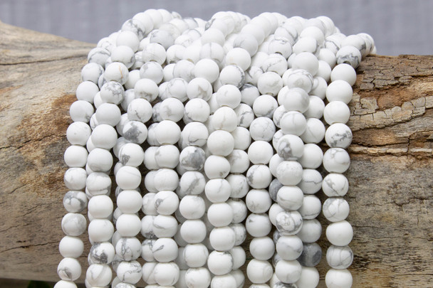 White Howlite Matte 6mm Round - 2mm Large Hole