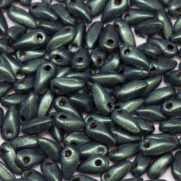 Czech Glass Mini Dagger Beads -- Metallic Suede Light Green