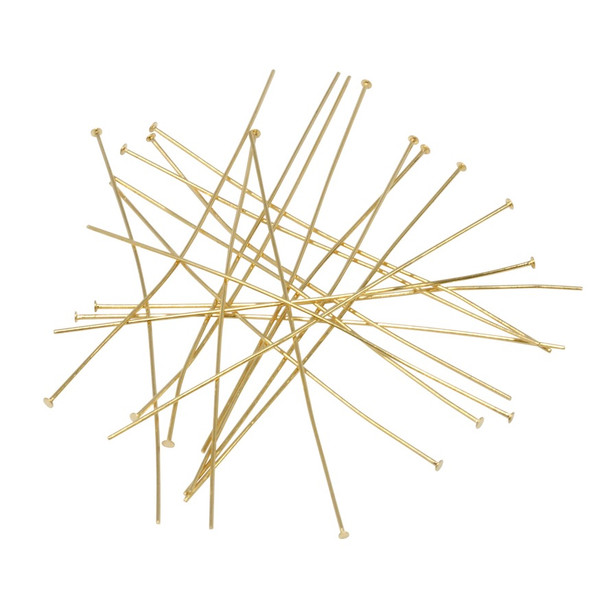 18K Gold Plated 50mm Long 24 Gauge Flat Head Pins - 20 Pieces