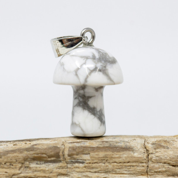 White Howlite Polished 16x20mm Mushroom Charm