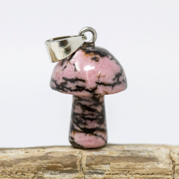 Rhodonite Black Veined Polished 16x20mm Mushroom Charm