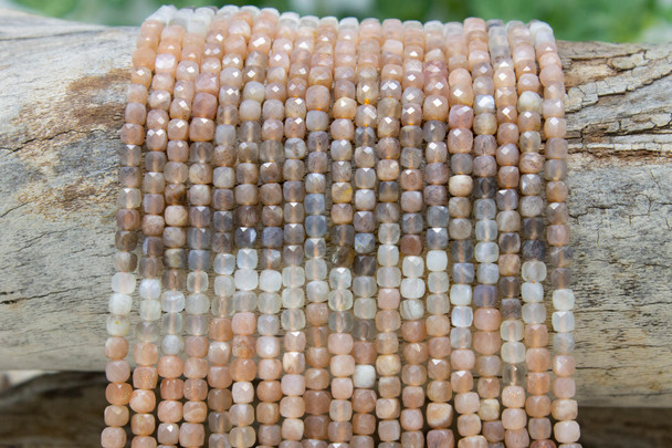 Moonstone and Sunstone Banded Polished 4mm Faceted Cube